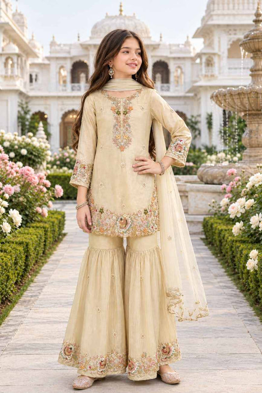 Girls' Hand-Embroidered Festive Gharara Suit